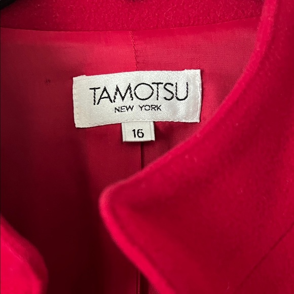 TAMOTSU Wool and Cashmere Blend Open Front Red Blazer Jacket in Size 16 - Picture 3 of 11